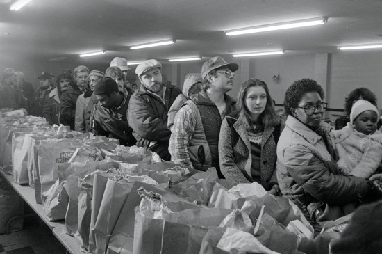 People Waiting in Line at a Food Bank