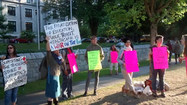 The picket that was organized by Grassroots Women in front of St. George's Private School  to protest education privatization. PHOTO: AIYANAS ORMAND 