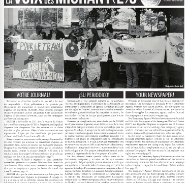 Montreal's Immigrant Workers' Center has just launched a new newspaper, "La Voix des Migrant(e)s", from which this article is sourced.